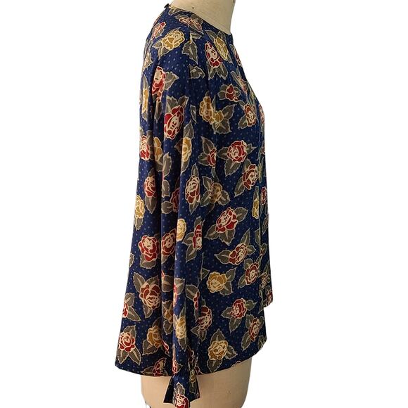 Vintage Pendleton navy maroon ochre floral long sleeve blouse 16 - Picture 3 of 7